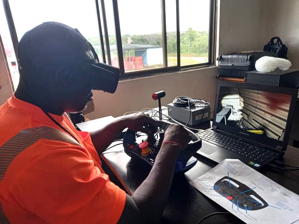 Operator completing a virtual reality (VR) training