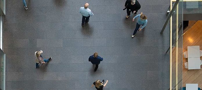 People walking pictured from above.