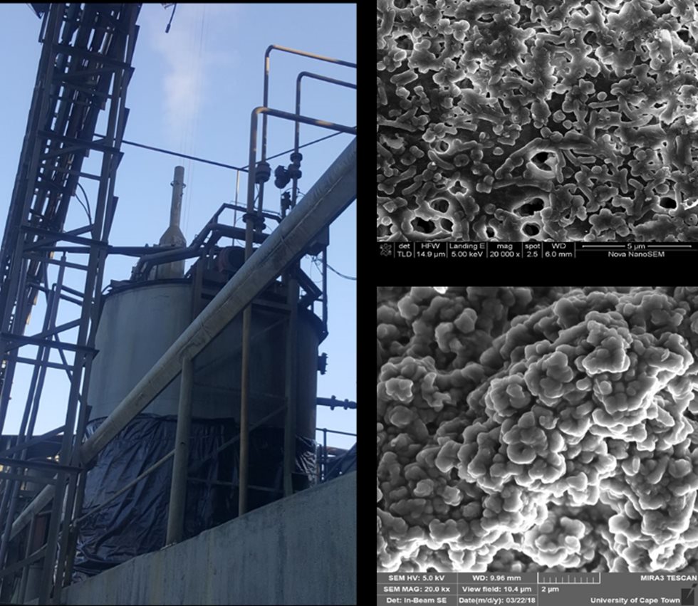 Fairview 21 m3 test reactor and photomicrographs of the bacteria
