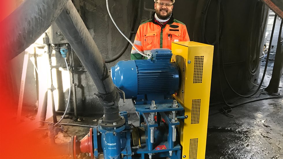 Installed Metso outotec Orion HM150 pump with a man standing behind it.
