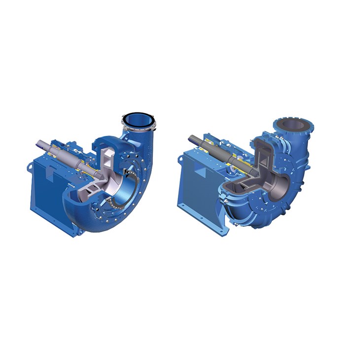X Series slurry pumps are available as metal lined or rubber lined versions.
