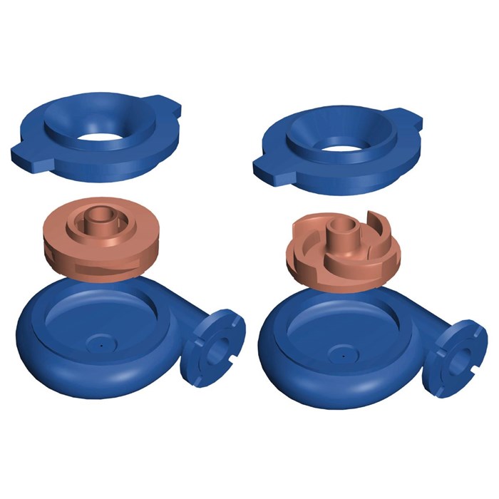 Standard Sala VT pumps are supplied with “wet end” parts in wear resistant Natural Rubber or Wear Resistant High Chrome Iron alloy, with a nominal hardness of 600 BHN.
